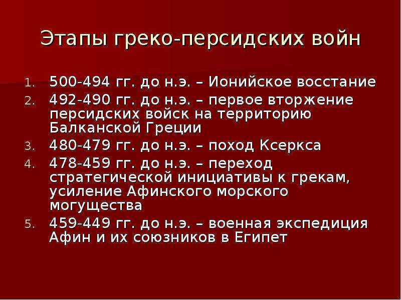 План урока греко персидские войны