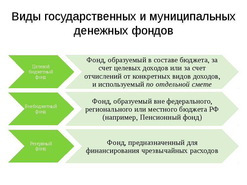 Государственные фонды. Виды государственных и муниципальных денежных фондов. Государственные и муниципальные финансы.