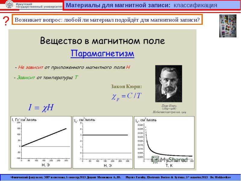 Магнитная запись. Материалы для магнитной записи. Линейная магнитная запись. Парамагнетизм Ланжевена. Классическая теория парамагнетизма Ланжевена.