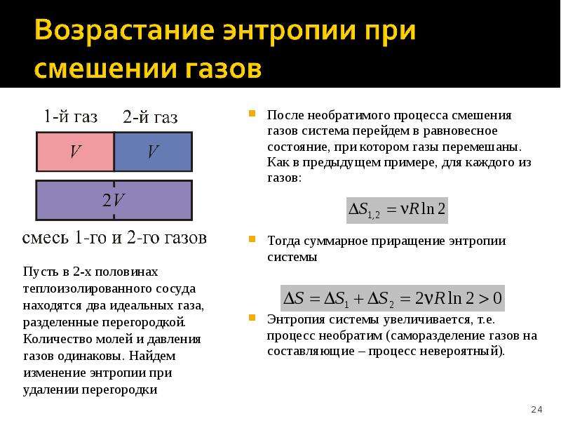 Энтропия идеального. Изменение энтропии при смешивании идеальных газов. Энтропия при смешении газов. При перемешивании газов энтропия. Процесс смешения двух газов.