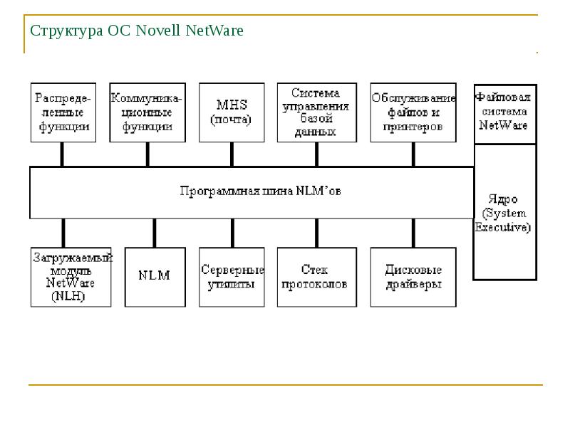 Структура состоит из. Структура Netware. Сетевая ОС Novell Netware. Структура сетевой операционной системы. Элементы структуры сетевой операционной системы Netware.