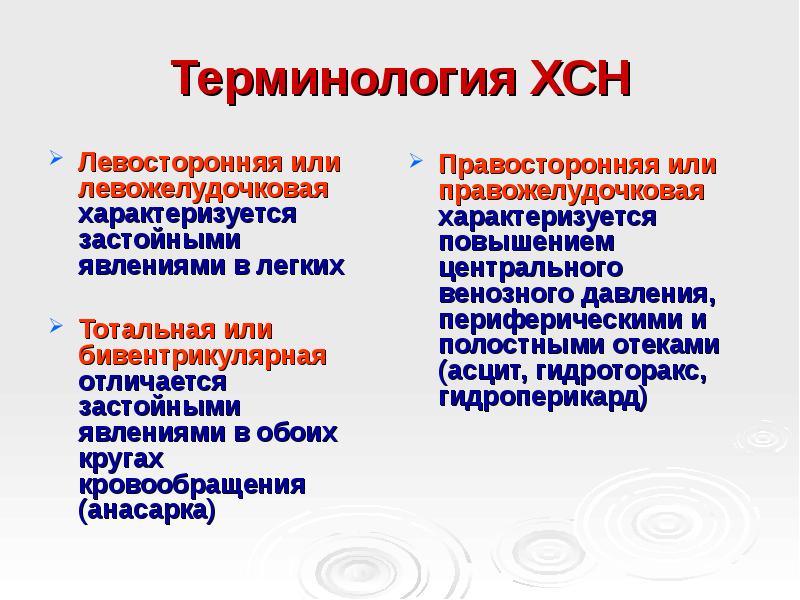 Застойная сердечная недостаточность. Тотальная сердечная недостаточность. Бивентрикулярная сердечная недостаточность. Пефентрикулярная сердечная недостаточность. Тотальная острая сердечная недостаточность.