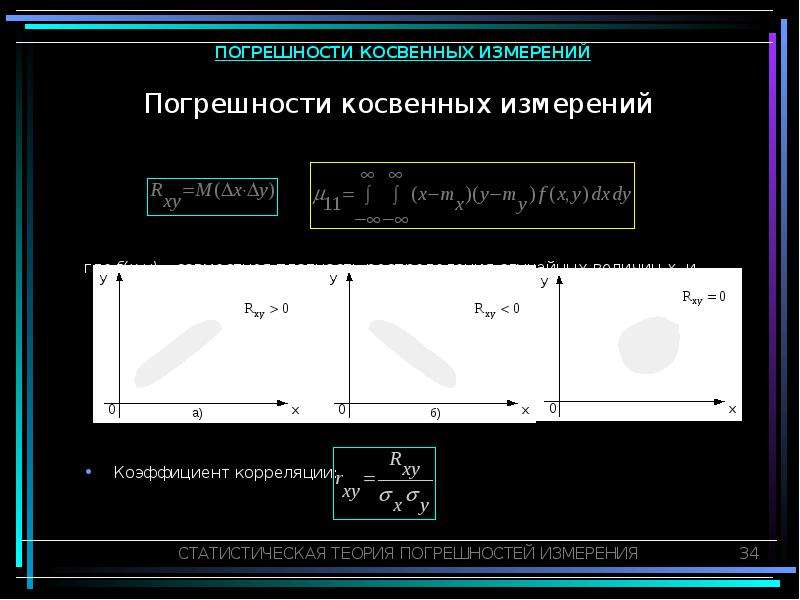 Косвенная погрешность. При наличии случайной погрешности измерений коэффициент корреляции:.