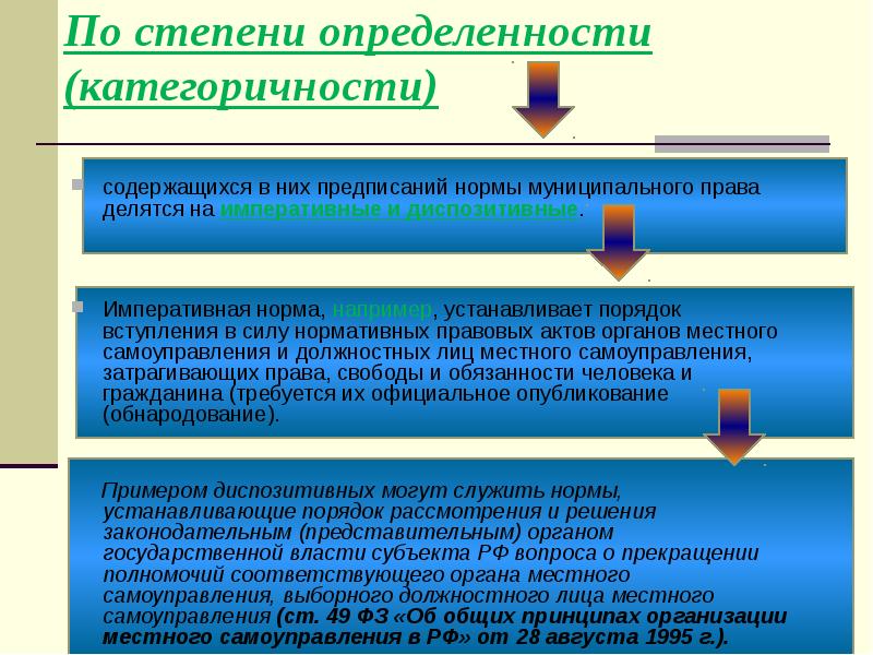 Индивидуальные правовые предписания. Нормы по степени определенности.