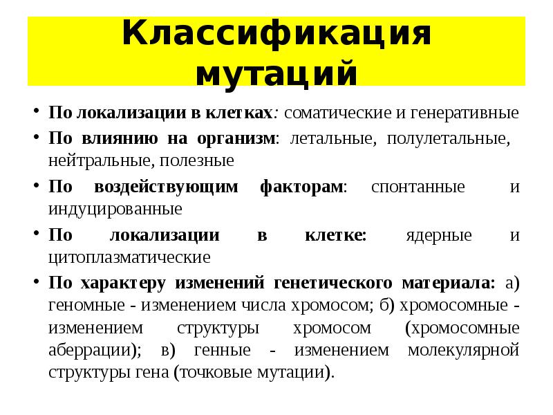 Причины мутаций соматические и генеративные мутации презентация 10 класс