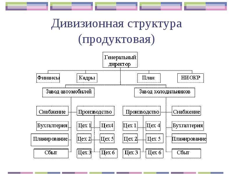 Дивизионально продуктовая структура схема