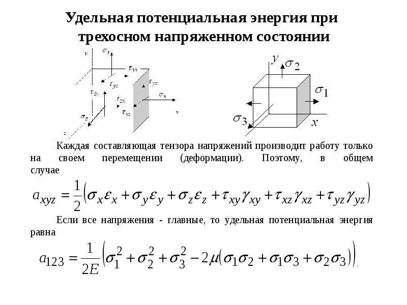 Энергия изменения объема. Удельная потенциальная энергия деформации сопромат.