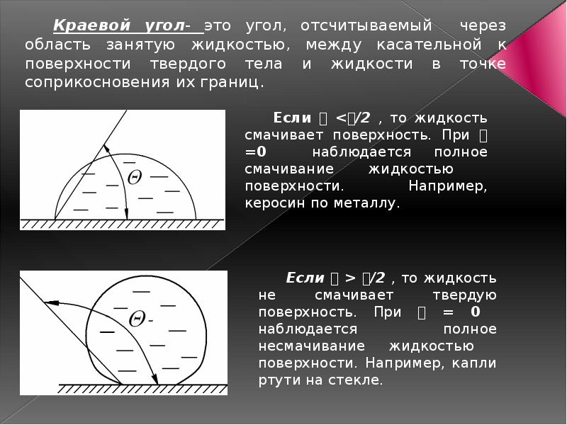 Поверхностный угол. Угол смачивания больше 90 градусов краевой. Краевой угол смачивания. Угол смачивания поверхности. Краевой угол, это угол между.