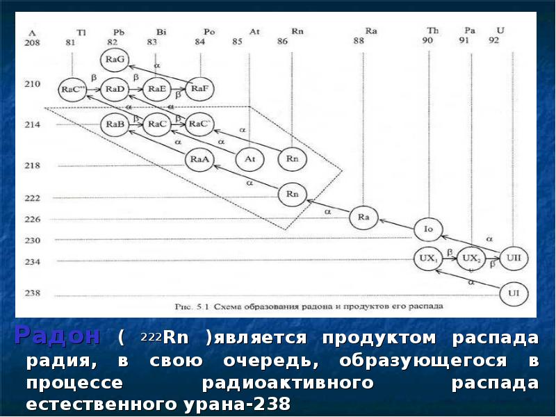 Выделение изотопов радона из минералов 12 букв. Цепочка распада радона 222. Схема распада радона. Распад урана на Радон. Схема распада радия.