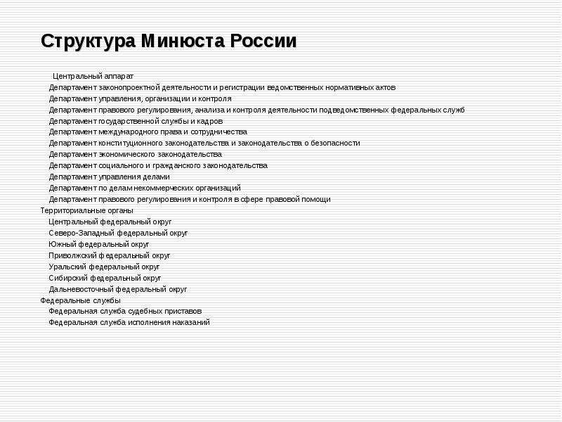 Структура минюста россии схема