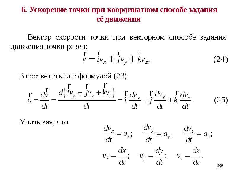 Вектор ускорения точки