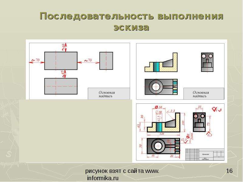 Какова последовательность выполнения эскиза детали