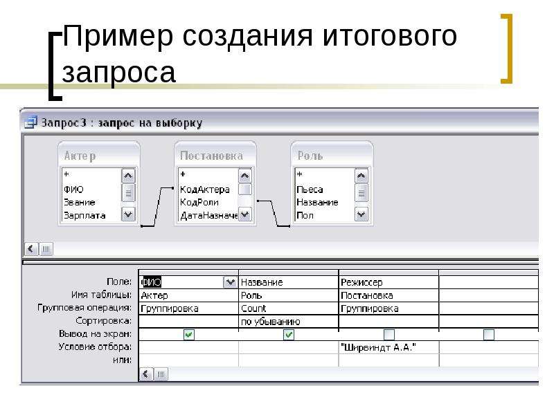 2 2 3 пример создание. Примеры итоговых запросов. Итоговый запрос. Итоговый запрос в access пример. Создать запрос на итоговые операции.