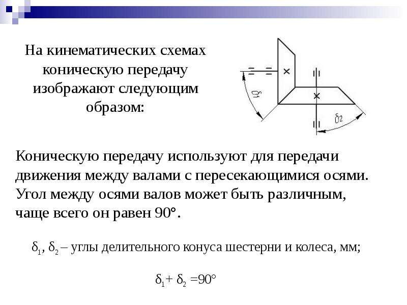 Основные параметры конической передачи