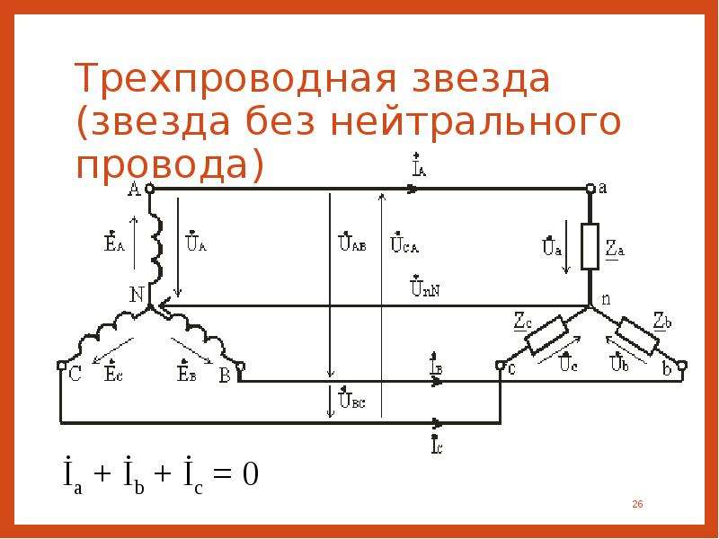 По схеме звезда без нейтрального провода может быть включена симметричная нагрузка