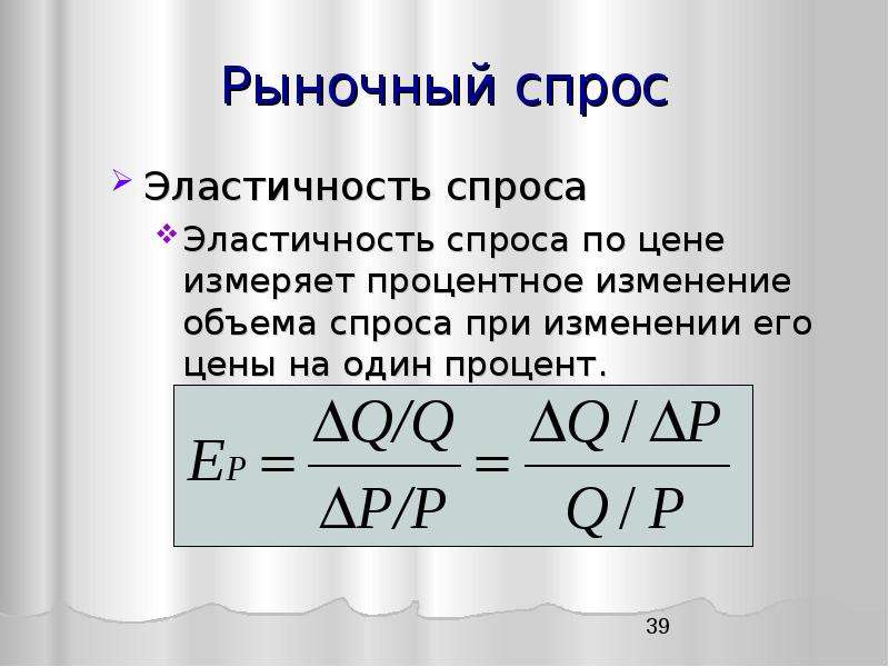 Эластичности рыночного спроса по цене