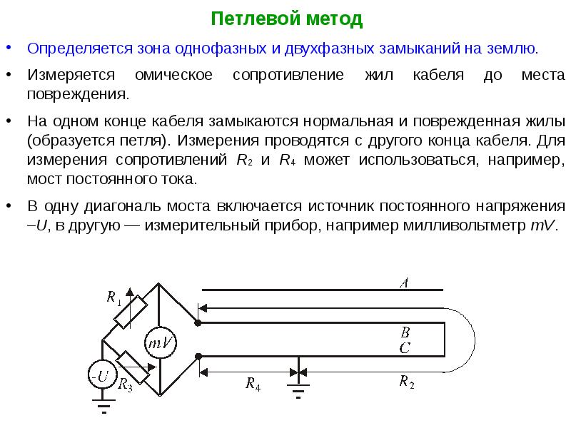 Метод линий. Схема определения места повреждения кабеля методом петли. Петлевой метод определения повреждения кабеля. Схема для определения места повреждения кабеля ПЕТЛЕВЫМ методом. Определение места повреждения ПЕТЛЕВЫМ методом.