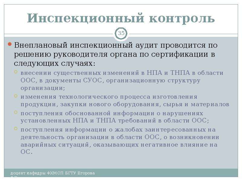 Программа инспекционного контроля образец