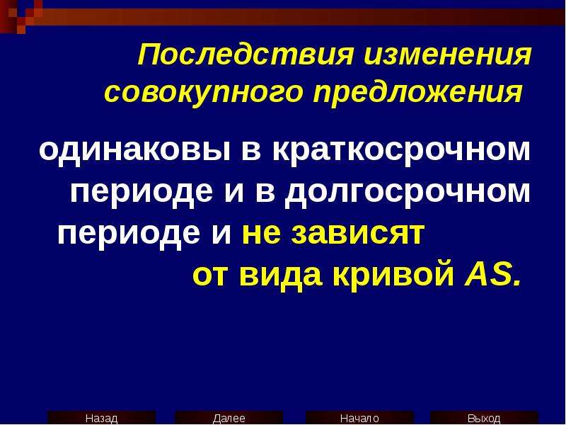 Одинаковые предложения. Долгосрочные последствия изменения предложения. Последствия изменения цены.