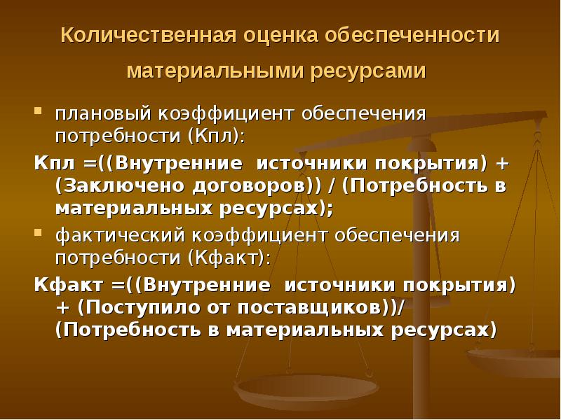 Показатели материальных ресурсов