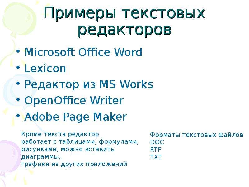 Примеры текстовых редакторов