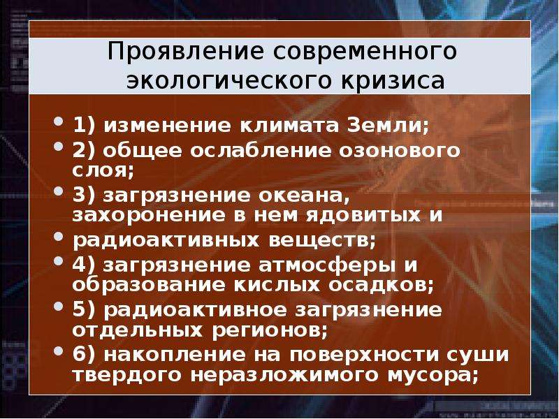 Современные проявления. Проявления экологического кризиса.