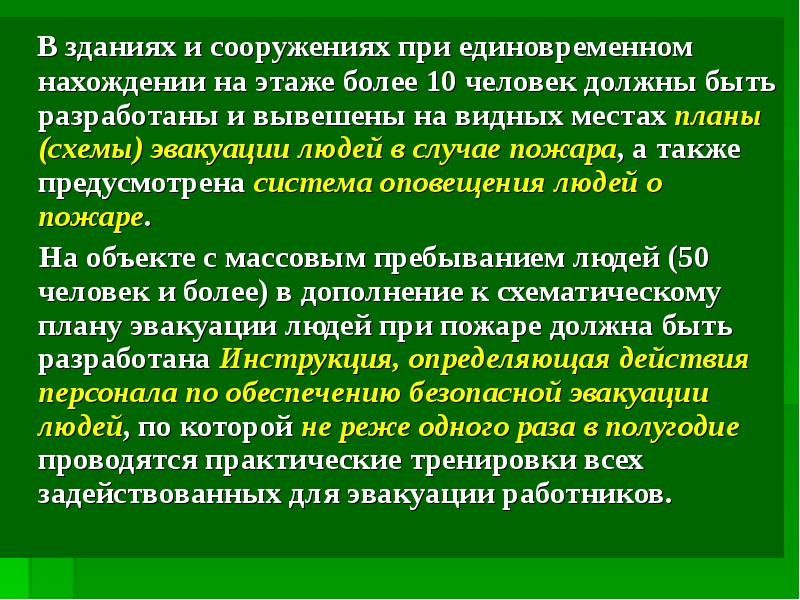 В каких случаях вывешиваются планы эвакуации людей в случае пожара