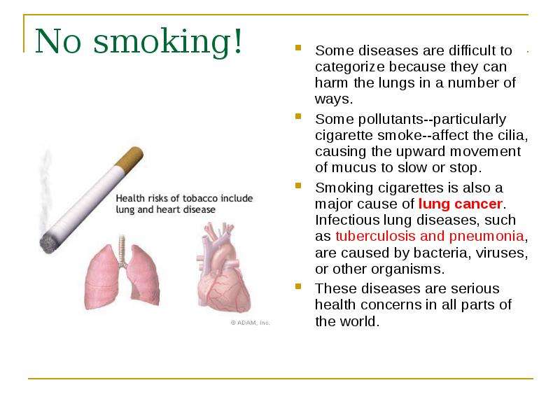 No smoking! Some diseases are difficult to categorize because they can harm the lungs in a number of