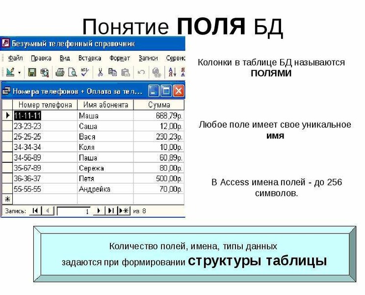 Понятие поля. Уникальное поле таблицы БД. Уникальное поле в базе данных. Уникальные поля в БД. Функции БД.