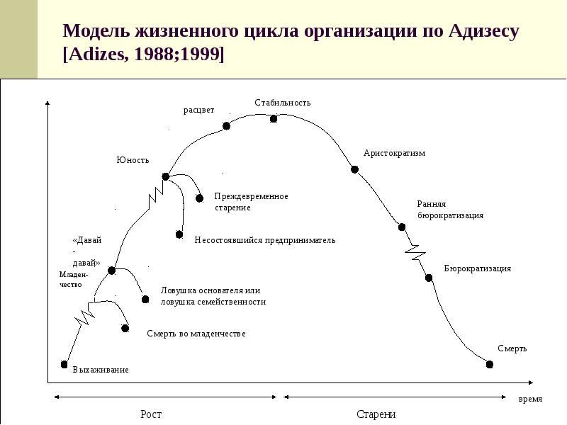 Модель жизненного цикла организации по Адизесу [Adizes, 1988;1999]