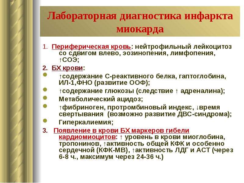 Лабораторная диагностика инфаркта миокарда презентация