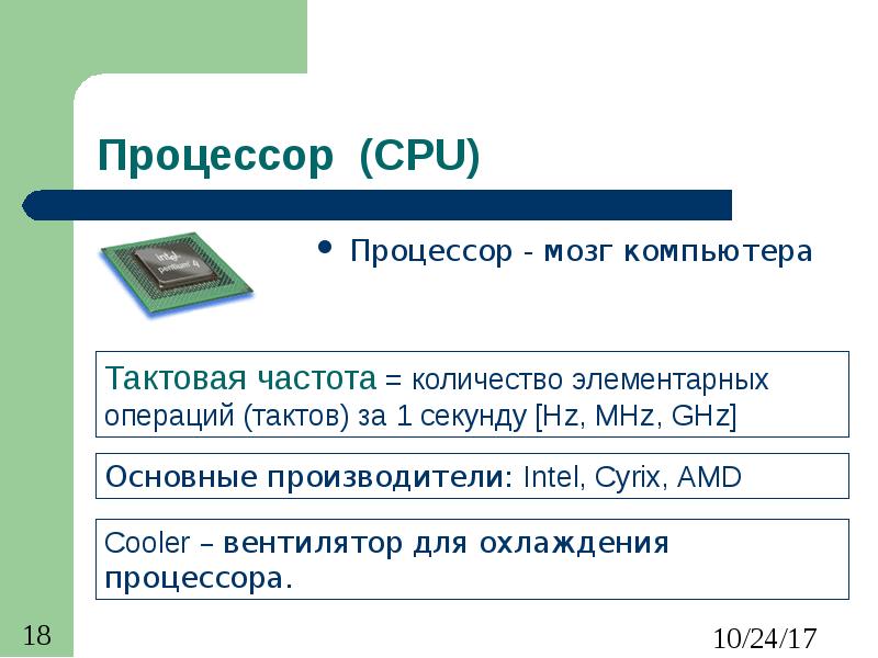Процессор (CPU) Процессор - мозг компьютера