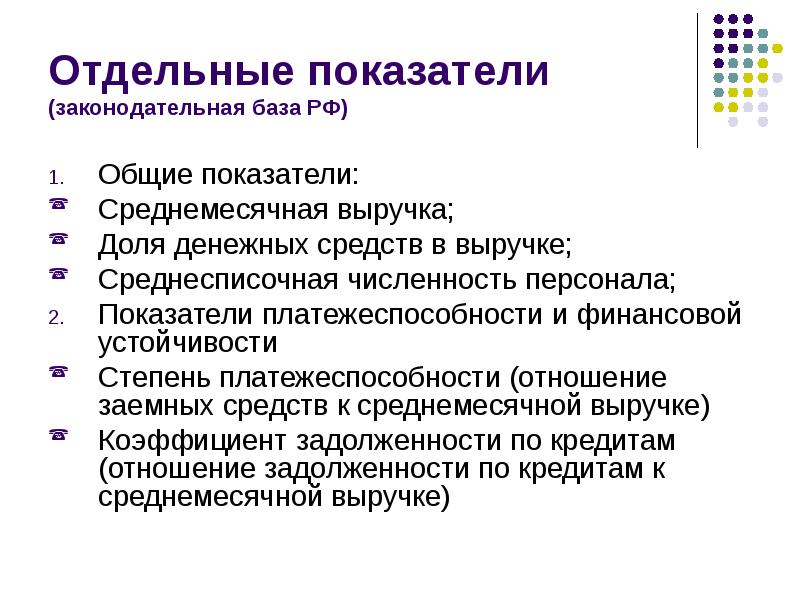 Отдельные показатели