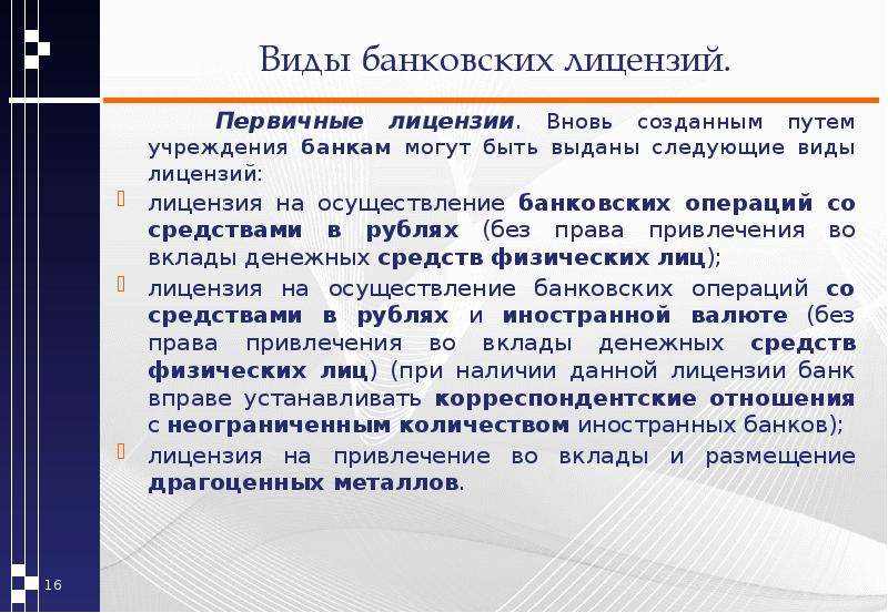 Вновь созданный. Виды лицензий банка. Виды лицензий банковских операций. Банковская лицензия это определение. Банковские операции лицензируемые.