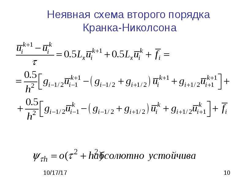 Схема кранка николсона для уравнения теплопроводности