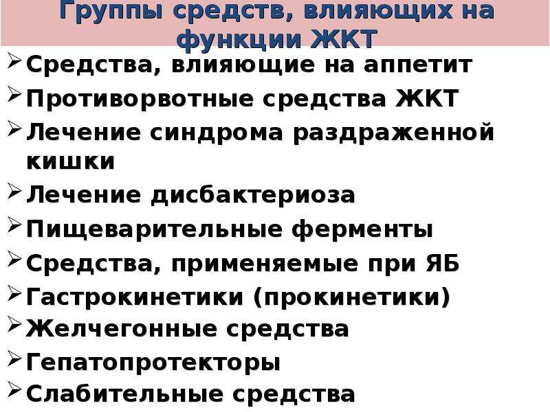 Средства влияющие на функции органов пищеварения презентация