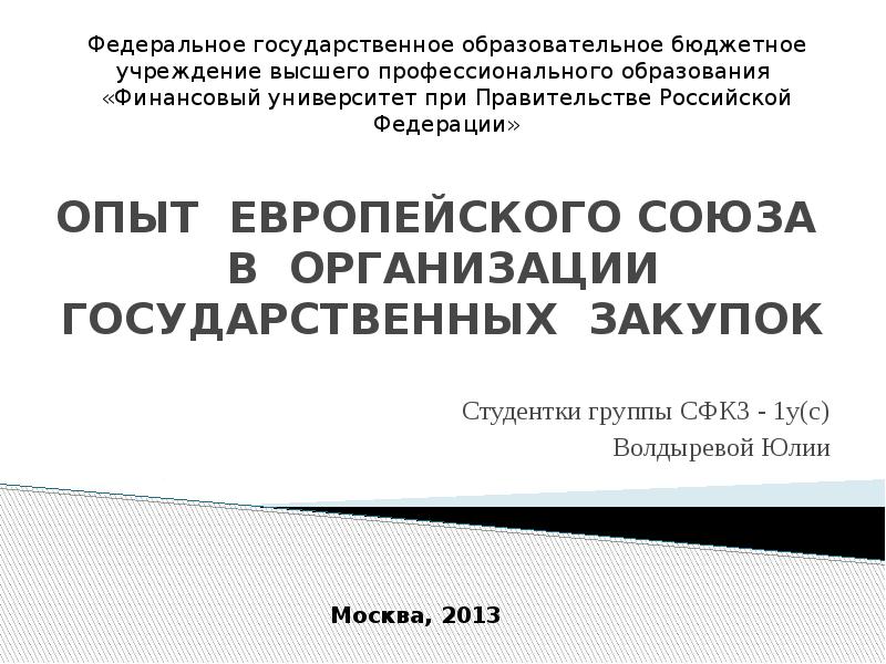 Опыт ес. Правила государственных закупок европейского Союза.