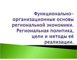 Функционально-организационные основы региональной экономики