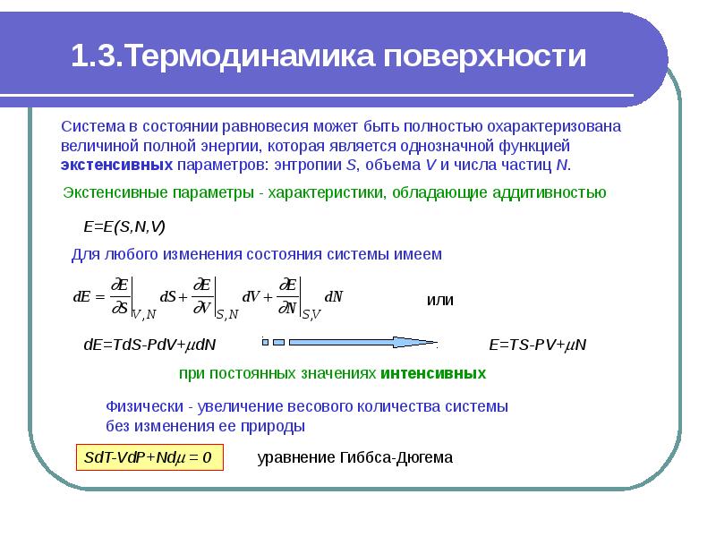 Характеристика поверхности. Термодинамика поверхности. Термодинамическая поверхность. Термодинамическая характеристика поверхности. Уравнение термодинамического равновесия.