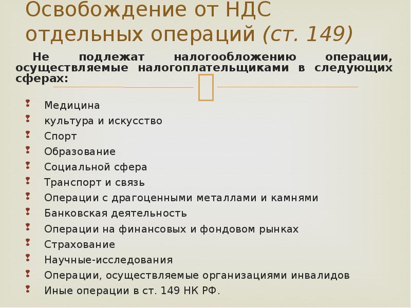 Операции ндс. Освобождаются от НДС. Операции освобожденные от НДС. Операции освобождаемые от уплаты НДС. Услуги освобожденные от уплаты НДС.