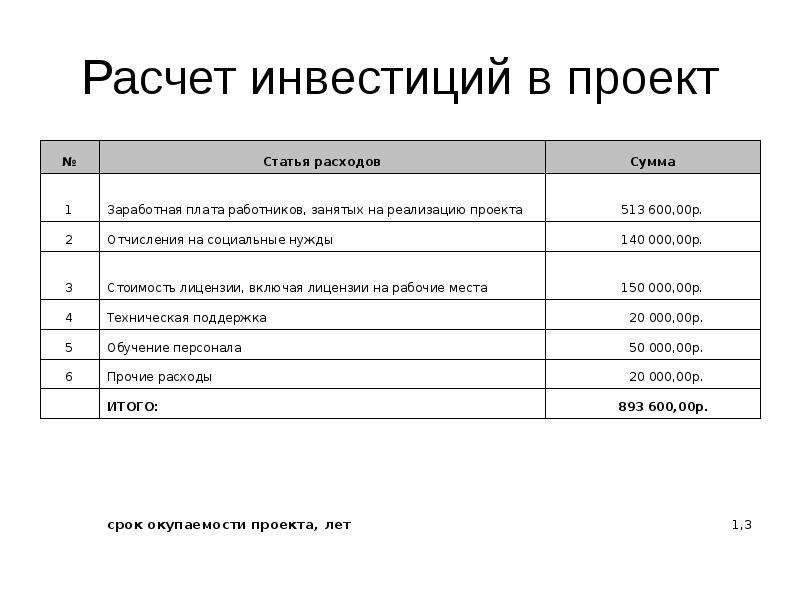 Расчет инвестиционного проекта онлайн с выводами