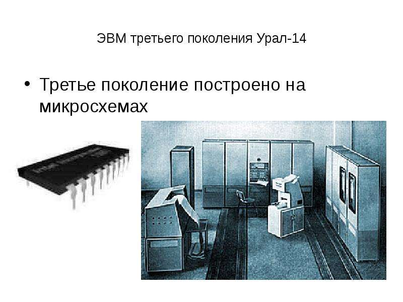 ЭВМ третьего поколения Урал-14 Третье поколение построено на микросхемах