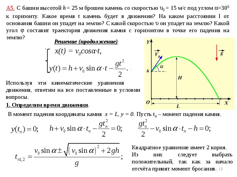 Полет тела брошенного под углом к горизонту