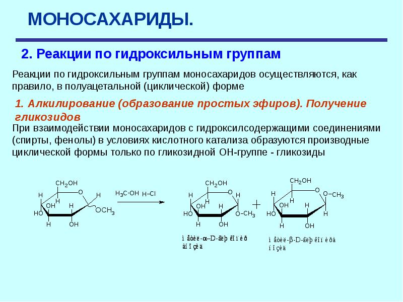 Реакции на гидроксильную группу. Реакции гидроксильной группы моносахаридов. Реакция алкилирования моносахаридов. Алкилирование мальтозы. Алкилирование моносахаридов.
