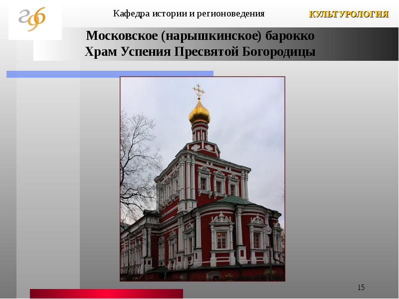 Московское (нарышкинское) барокко Храм Успения Пресвятой Богородицы