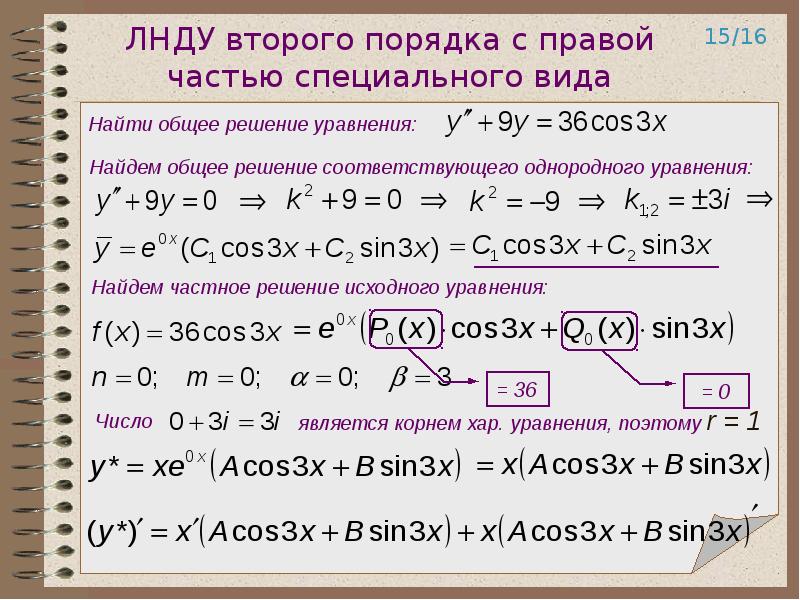 Определить вид частного решения неоднородного дифференциального уравнения