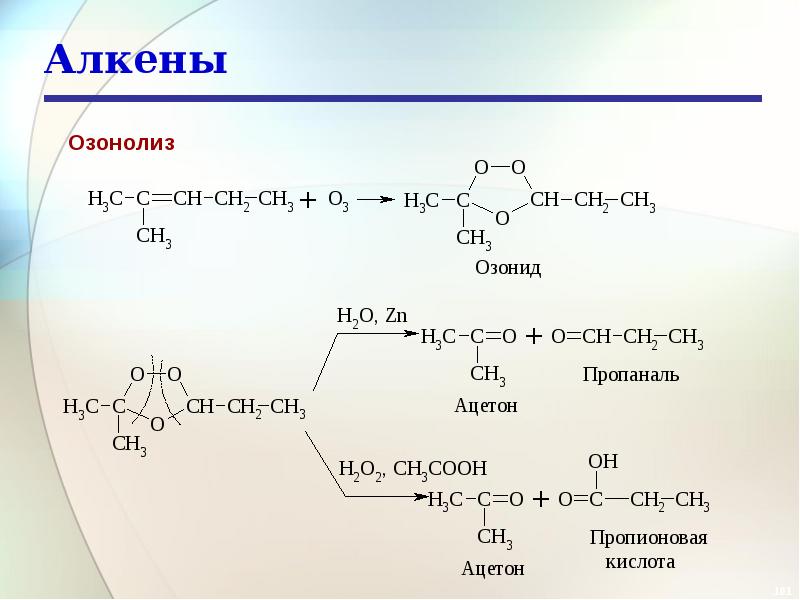 Установите продукт реакции между пропаналем и водородом. Озонирование алкенов механизм. Восстановительный озонолиз алкенов. Механизм озонолиза алкенов. C6h12 озонолиз.