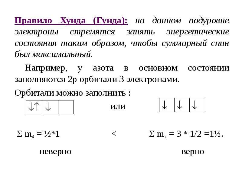 Основное состояние электрона. Правило Гунда (хунда). Правило хунда суммарный спин. Строение атома: правило хунда. Суммарный спин электронов предвнешнего электронного уровня..