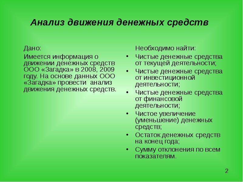 Методы анализа движения денежных средств презентация