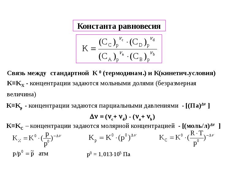 Вычислите константы равновесия